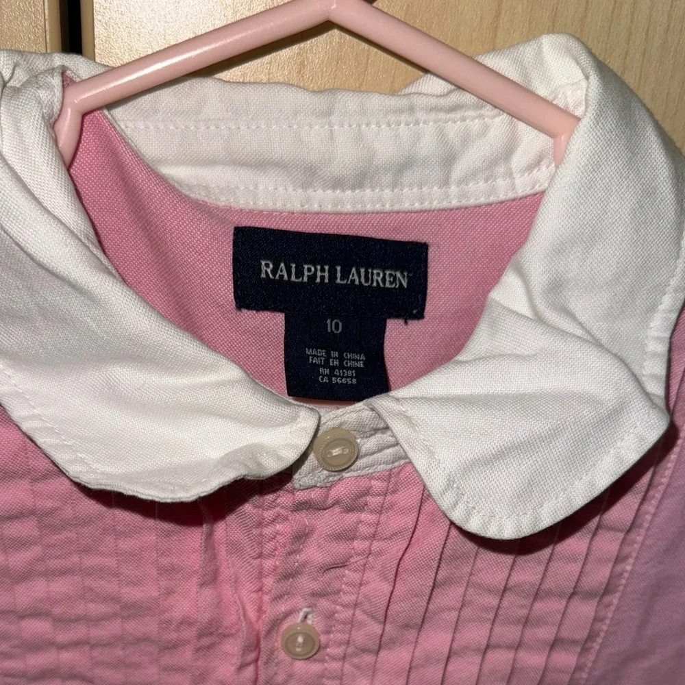 Ralph Lauren Girls Pink Pintuck Button Front Dress Size 10